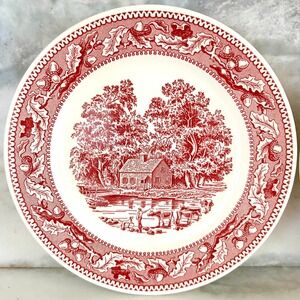 Pair of Vintage Memory Lane Royal Ironstone Red Countryside Scene 10"Plates 1966